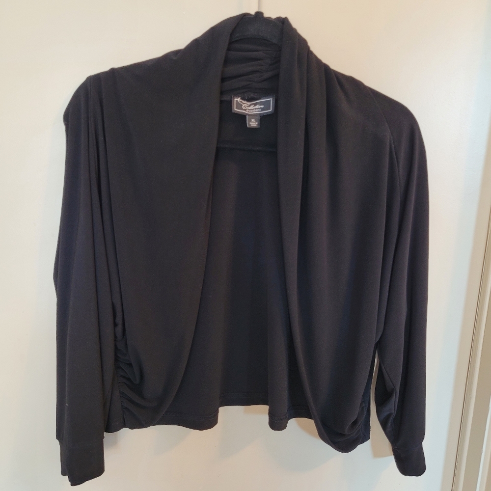 Dressbarn Women's Shrug Sz XL Black Bolero Open Front Cardigan Jersey Knit EUC